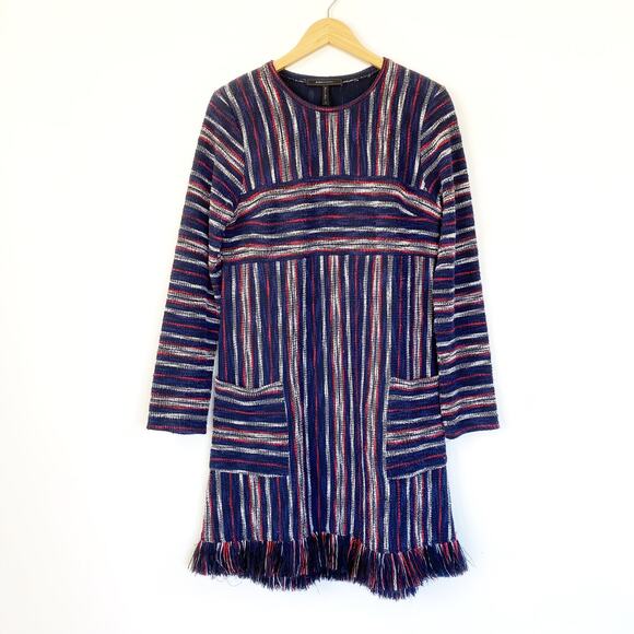 BCBGMaxazria Kathy Striped Boucle Fringe Sweater Dress Size Small - Picture 2 of 8